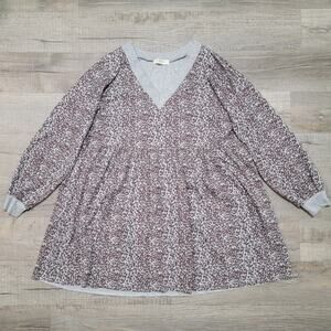 Arula Altard State 1X Cheetah Long Sleeve Babydoll Sweatshirt Pocket Stretch Top